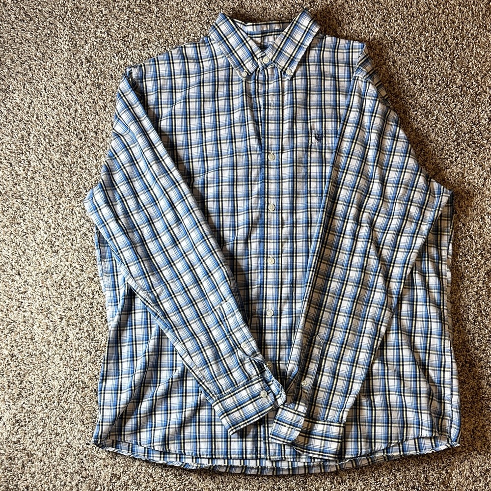 Chaps Men's Blue and White Plaid Button Down Shirt